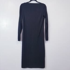 Pinko Italy  Elegant Black Long Sleeve Midi Dress Zipper Detailed Boatneck